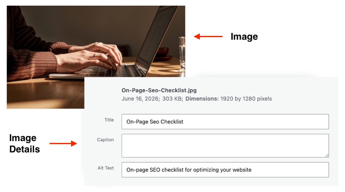 Adding image alt text and file name in WordPress