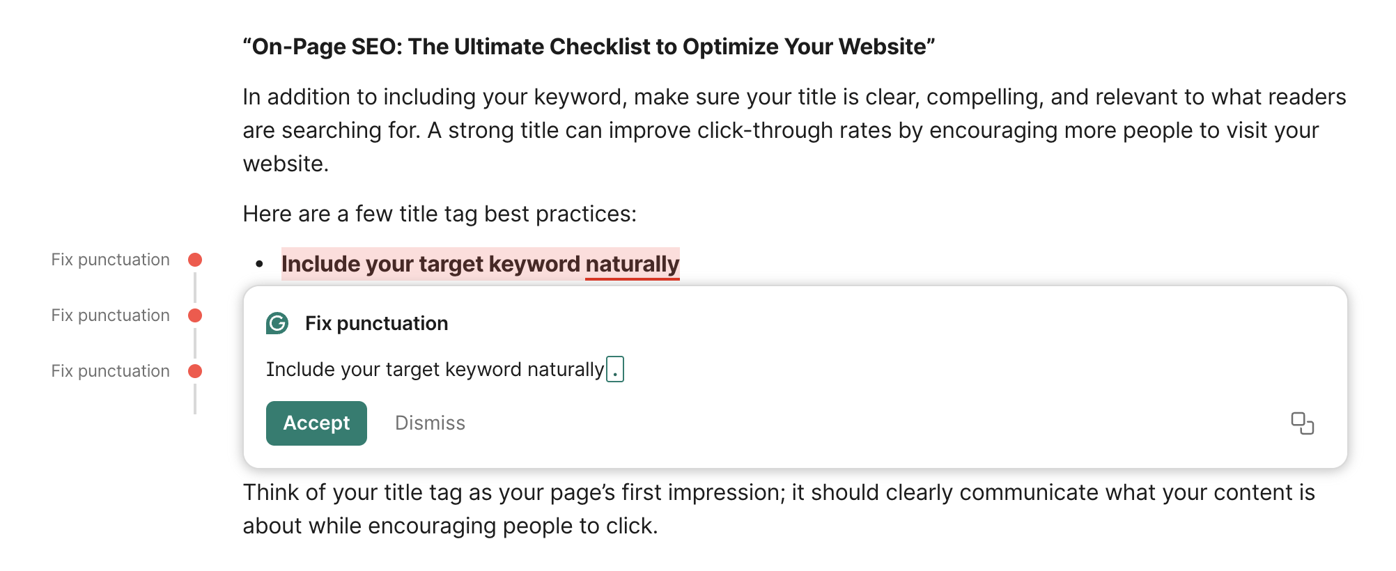 Preview of how Grammarly helps improve readability