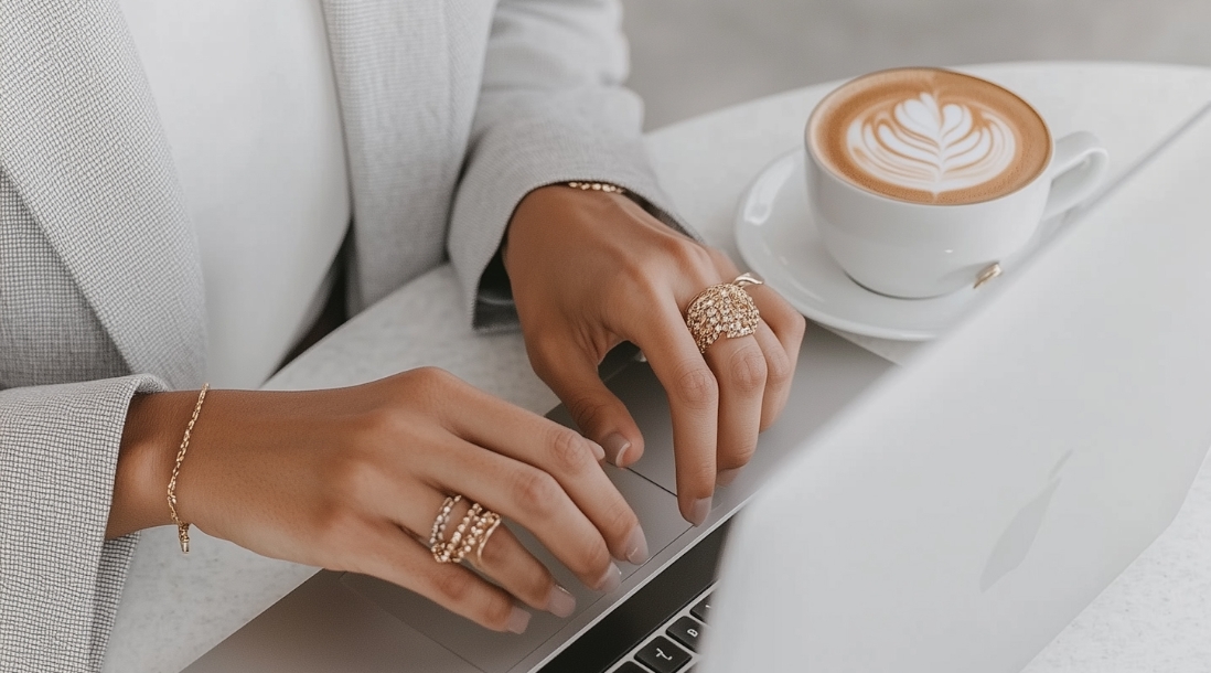 Business woman sharing new website she created